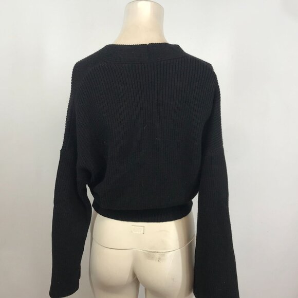 GRAIL GRL - WOMEN'S F - BLACK LONG SLEEVE WRAP V NECK PULL-OVER SWEATER - Picture 4 of 5